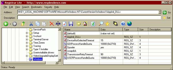 blank AppInit_DLLs value in Registrar Lite